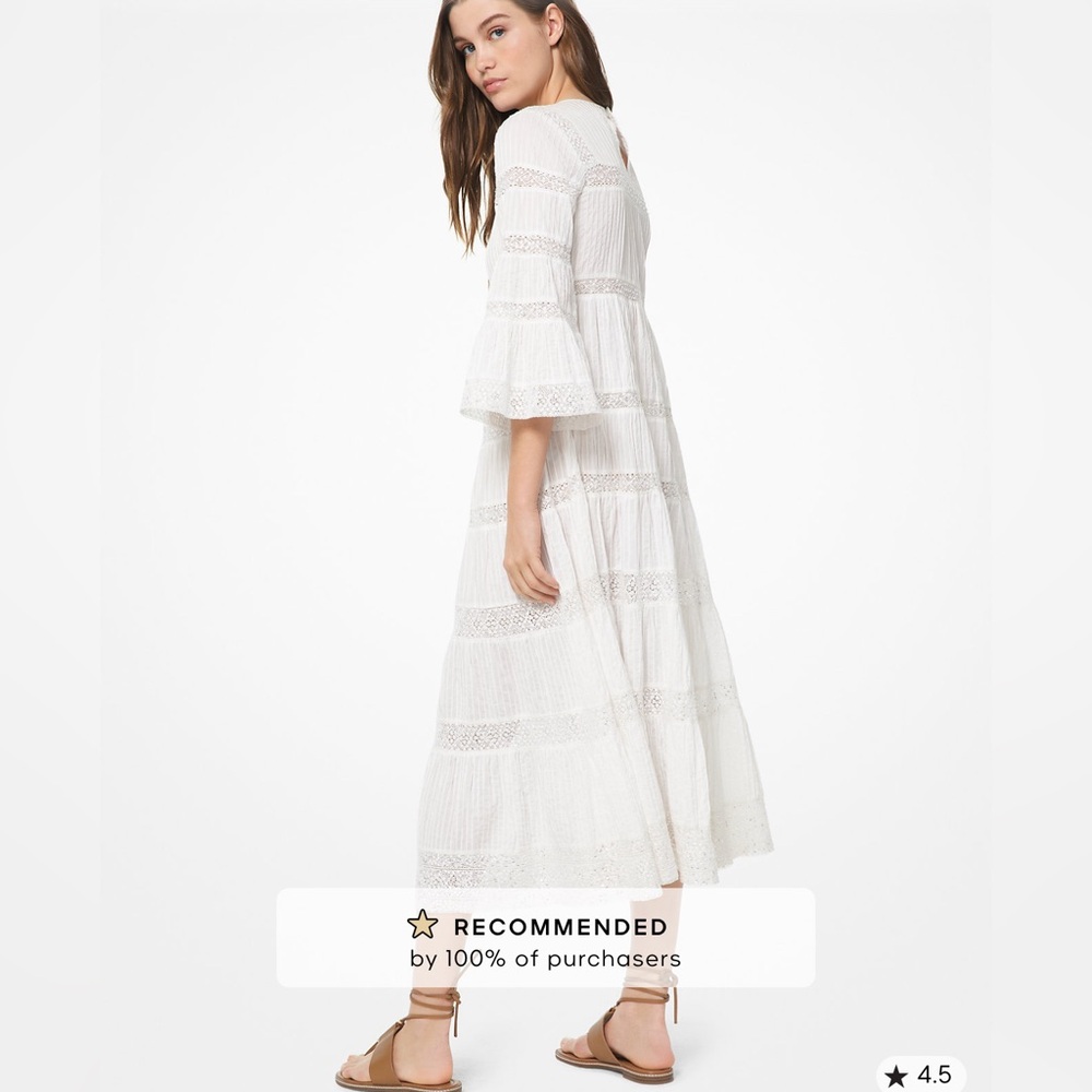 MICHAEL MICHAEL KORS White Corded Cotton & Sequined Lace Bell Sleeve Dress S NWT - Picture 3 of 13